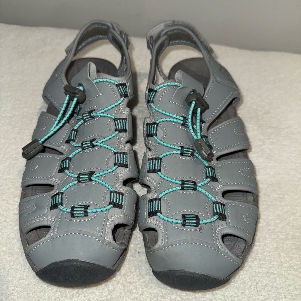 Khombu Gray and Teal Women's Sandals. Size 8